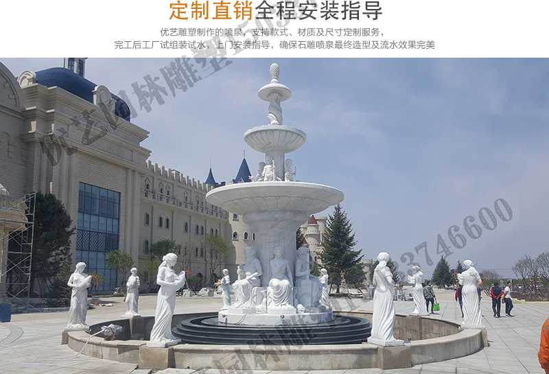 大理石景觀噴泉安裝，如何安裝大型景觀噴泉，定制石雕噴泉工廠