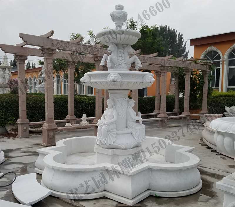 大理石噴泉，歐式人物動物噴泉，室外景觀噴泉定制