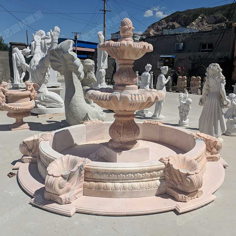 晚霞紅石雕噴泉，景觀石雕噴泉