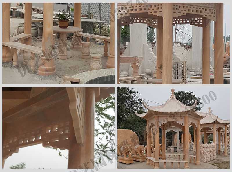 中式大理石涼亭，石雕六角亭子細(xì)節(jié)圖，定制中式景觀(guān)涼亭