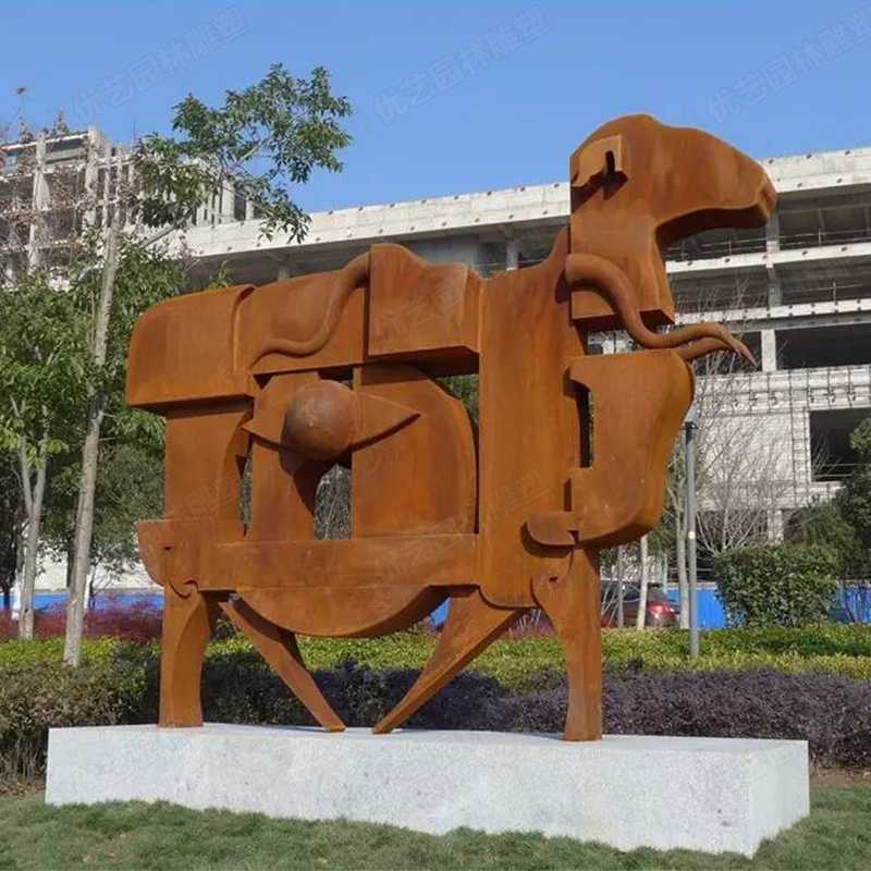耐候鋼雕塑，抽象牛耐候鋼擺件